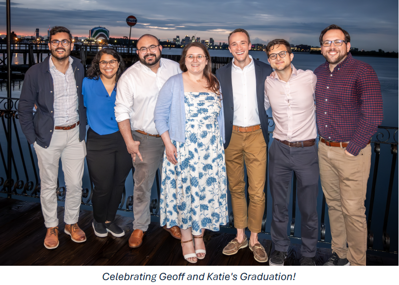 The Infectious Disease fellows outside at night. Caption: Celebrating Geoff and Katie's Graduation!