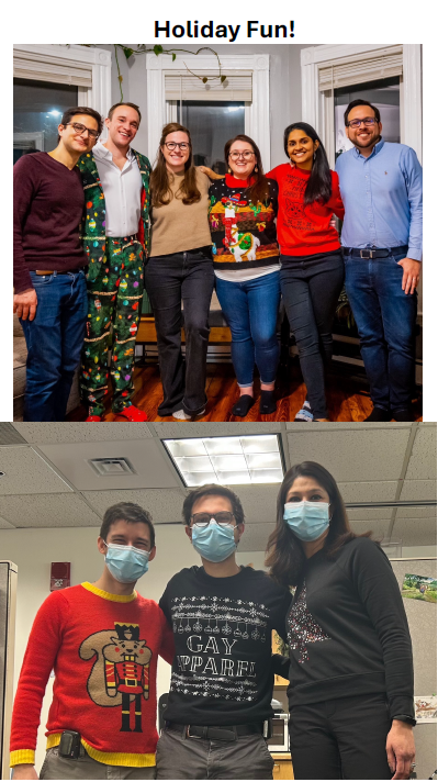 Title: Holiday Fun! Two pictures of fellows posing together in Christmas apparel