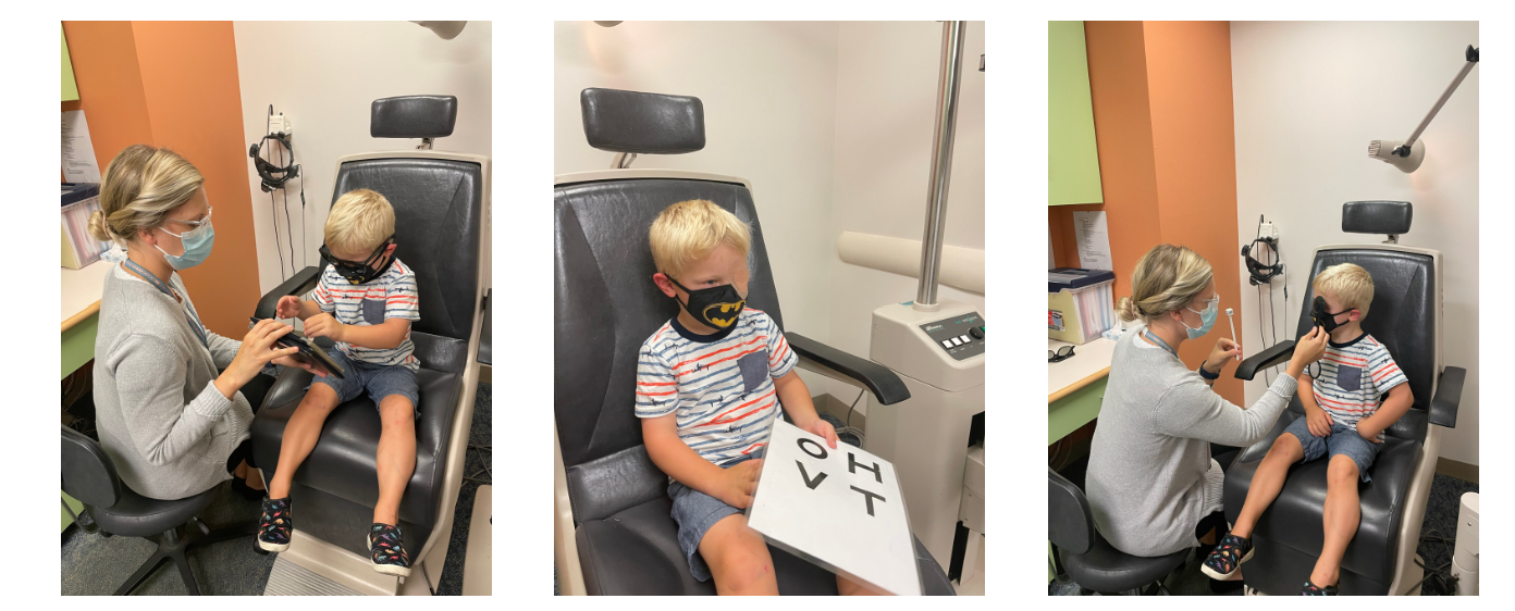 Child and clinician during an eye exam