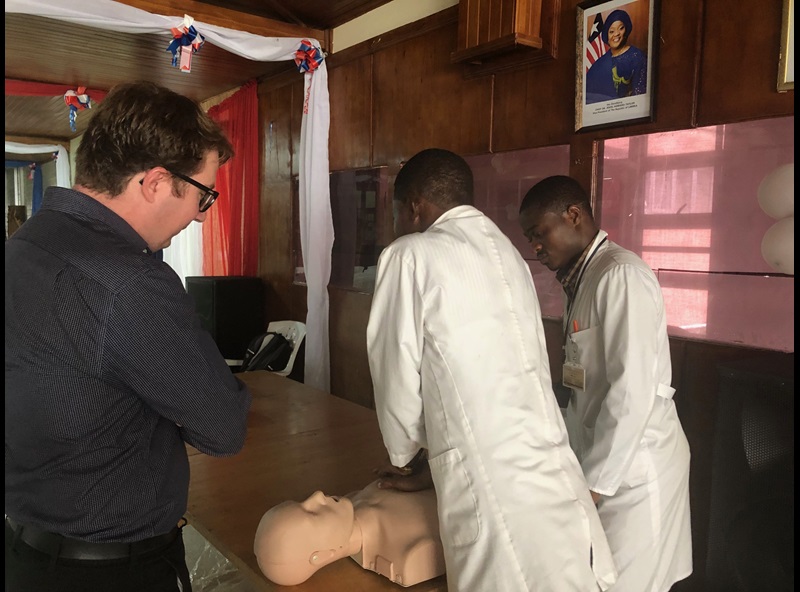 Teaching pediatric resuscitation in Liberia.