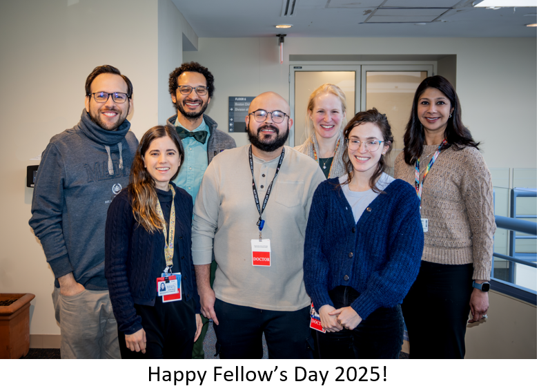The Infectious Disease fellows posing in an office. Caption: Happy Fellow's Day 2025!