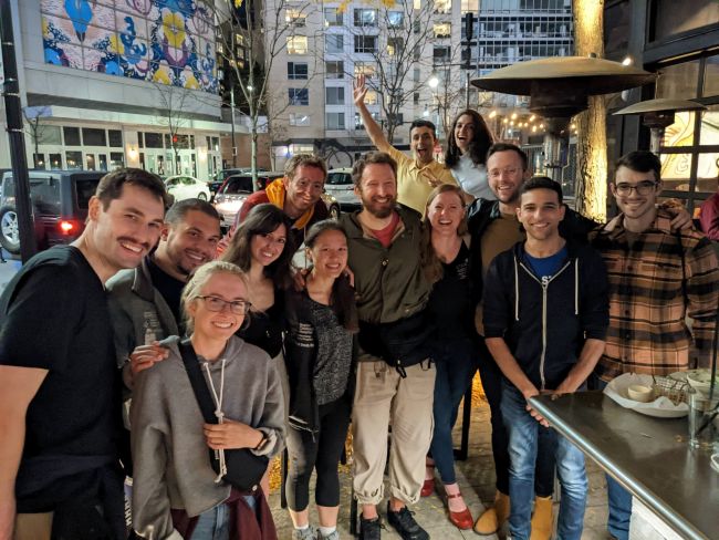 Neurology residents gathered in a group in The Fenway