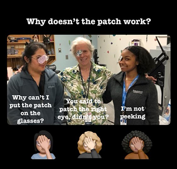 Clinicians wearing patches incorrectly with the text," Why doesn't the patch work?"