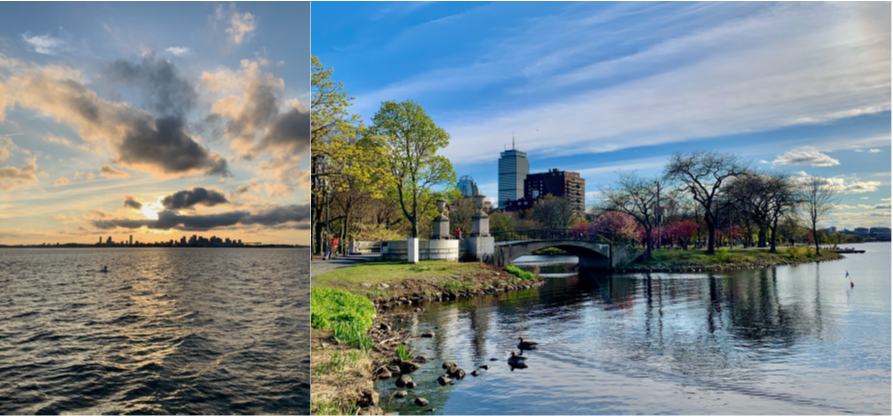 The Boston skyline at sunset