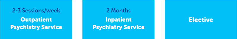 Year 2 outline. Two to three sessions per week: Outpatient Psychiatry Services  Two months: Inpatient Psychiatry Service  Elective