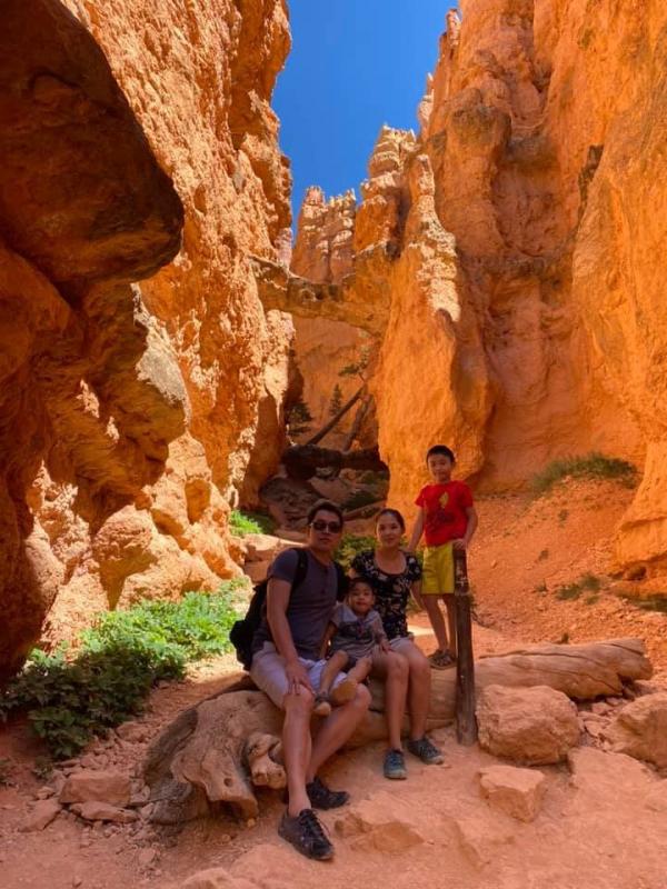 Scott Wang and family in a canyon